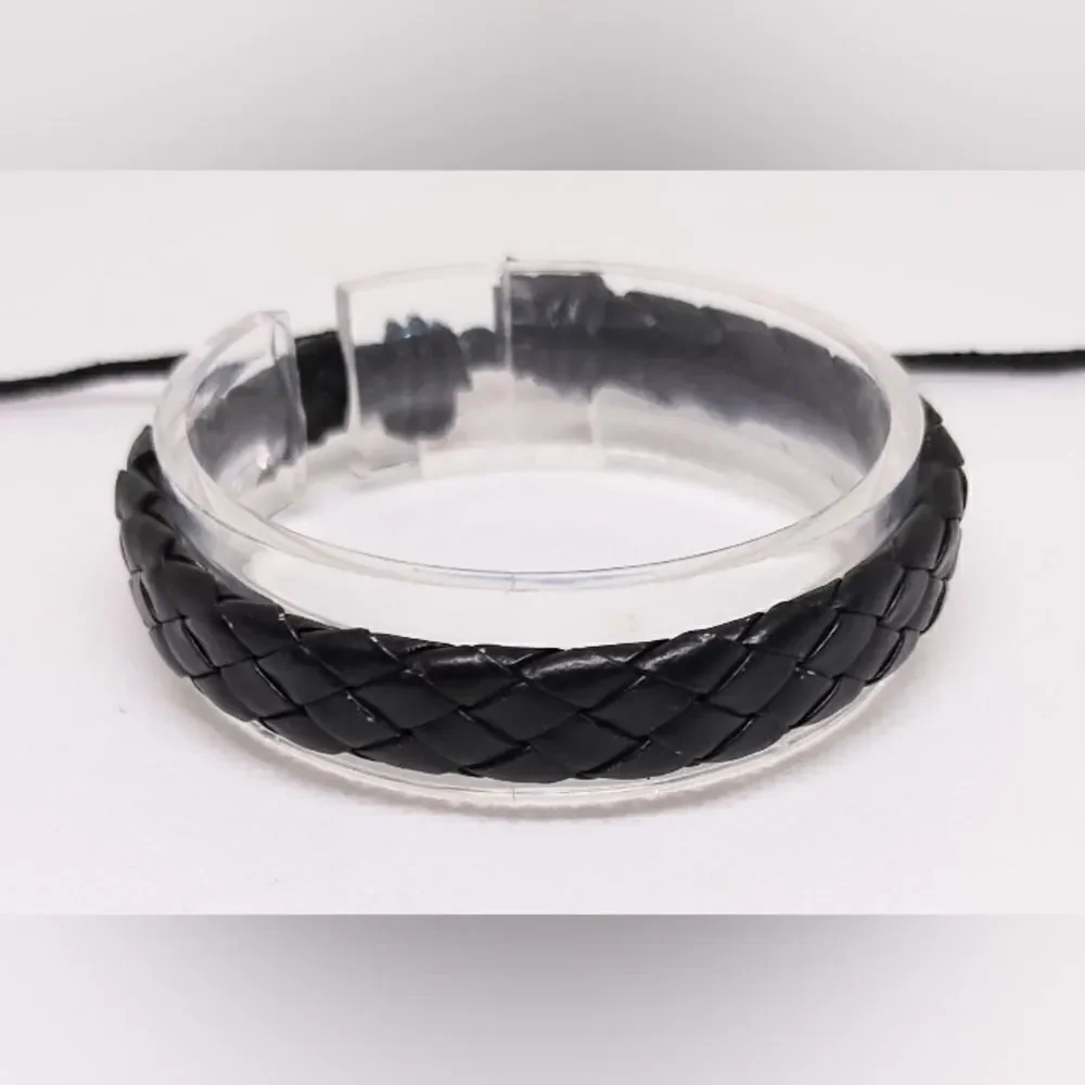Men's bracelet leather‎ braided black new e38